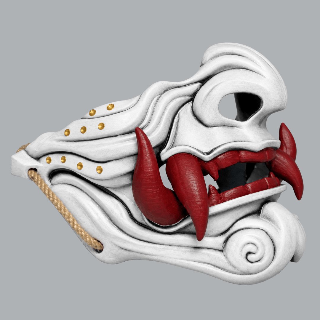 Space Armory Samurai Oni Mask - White / Royal Red Masks